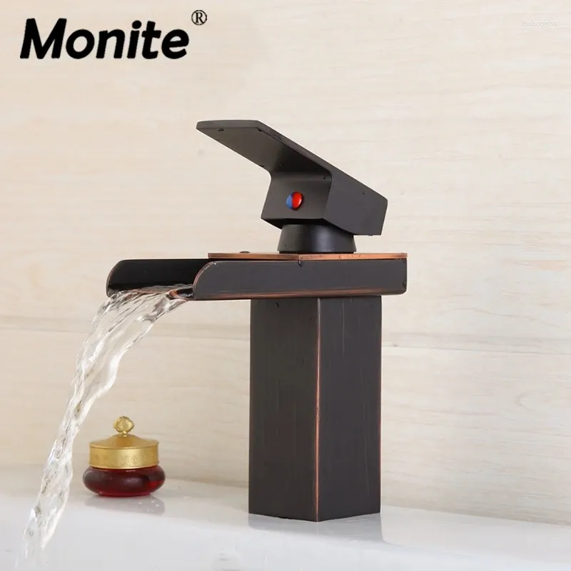 Rubinetti per lavandino del bagno Bronzo lucidato a olio Lavabo a cascata Miscelatore in ottone Rubinetto per lavabo Finitura ORB Beccuccio largo Acqua