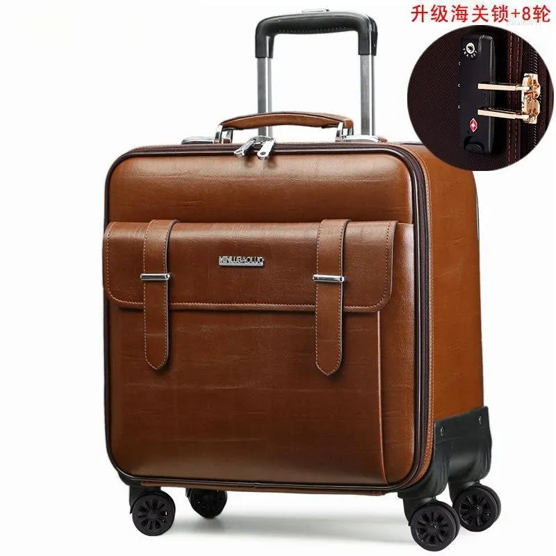 Premium Cowhide Leather large suitcase with Universal Wheels for Business Travel