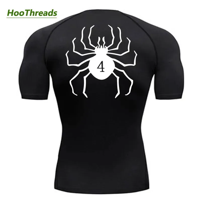 Spider Print Compression Shirts For Men Gym Workout Fitness underskjortor Kort ärm Snabbt torr atletisk t-shirt toppar sportkläder 240325