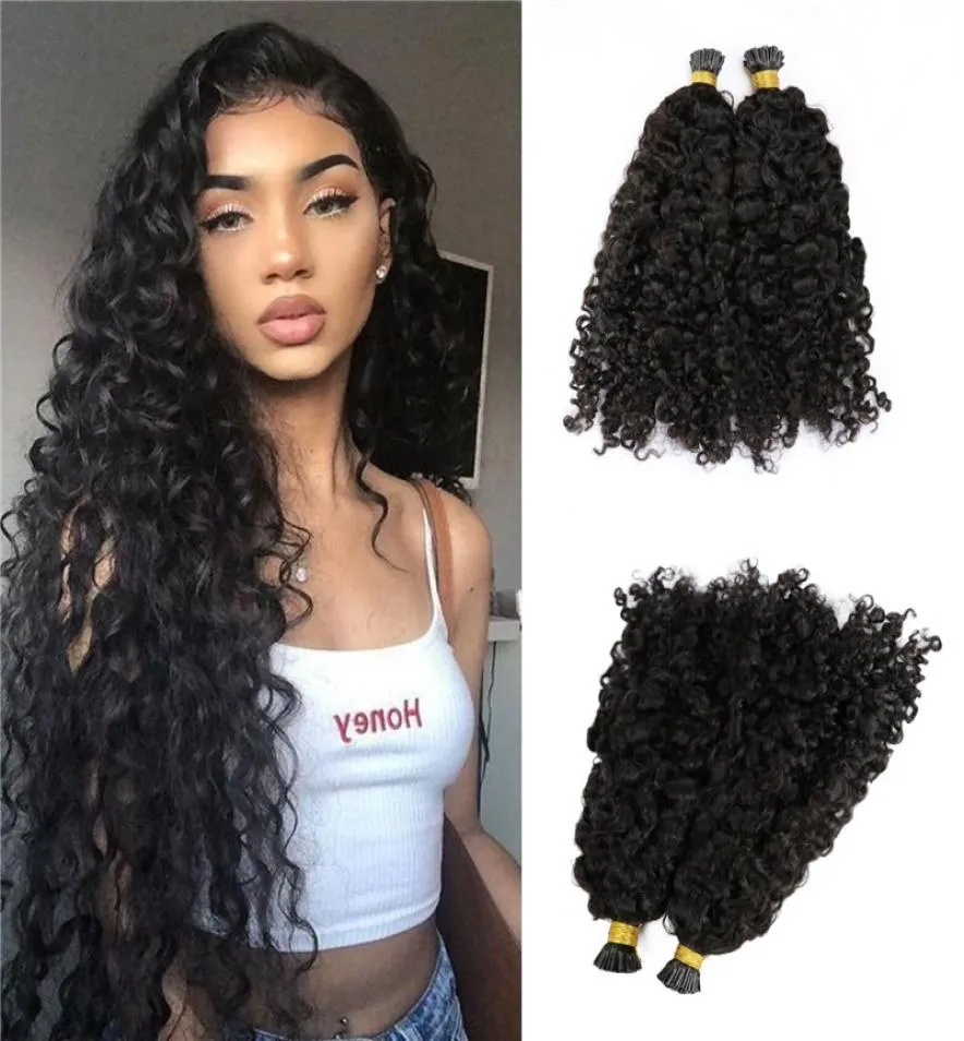 Veri capelli umani Malesi Estensioni dei capelli con punta Afro Jerry Ricci Cheratina Pre incollati Estensioni dei capelli per donne nere 100g1gstrand3253682