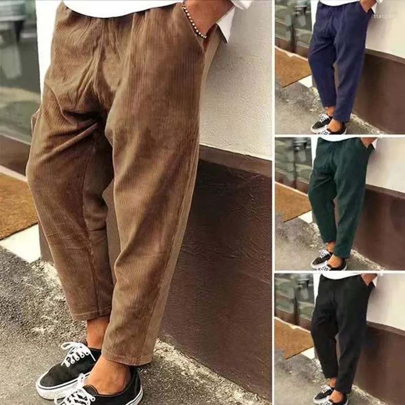 Men's Pants Vintage Corduroy Men Solid Mid Waist Straight Long Pant Summer Casual Streetwear Mens Trousers Autumn Fashion