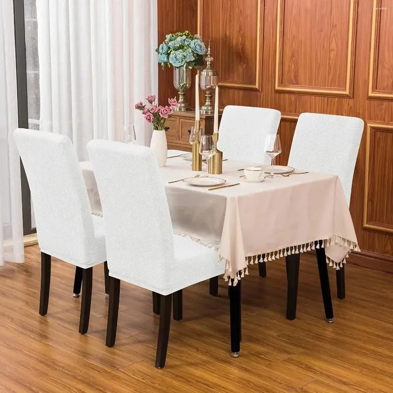 Stol täcker G Stretch Textured Grain Dining Slipcover (uppsättning av 4 vita)