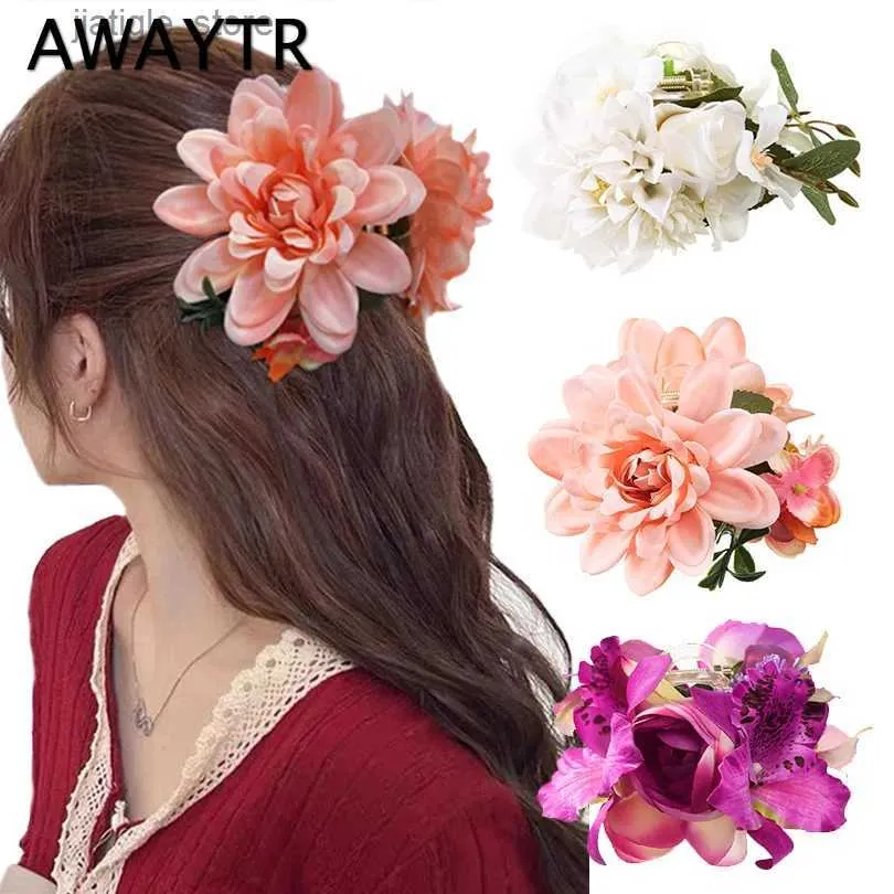 Hair Clips AWATYR Fashion Large Artificial Flower Hair Claws Clip For Women Hair Crab Thick Hair Barrettes Hairpins Girls Hair Accessories Y240329