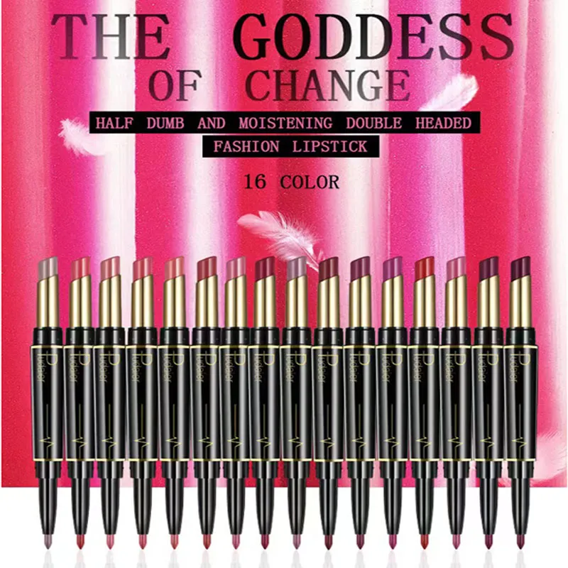16 Farben matt Lippenstift Farbkosmetik wasserfest Dual-Ended Lasting Nude Red Matte Lip Liner Lippenstift matt