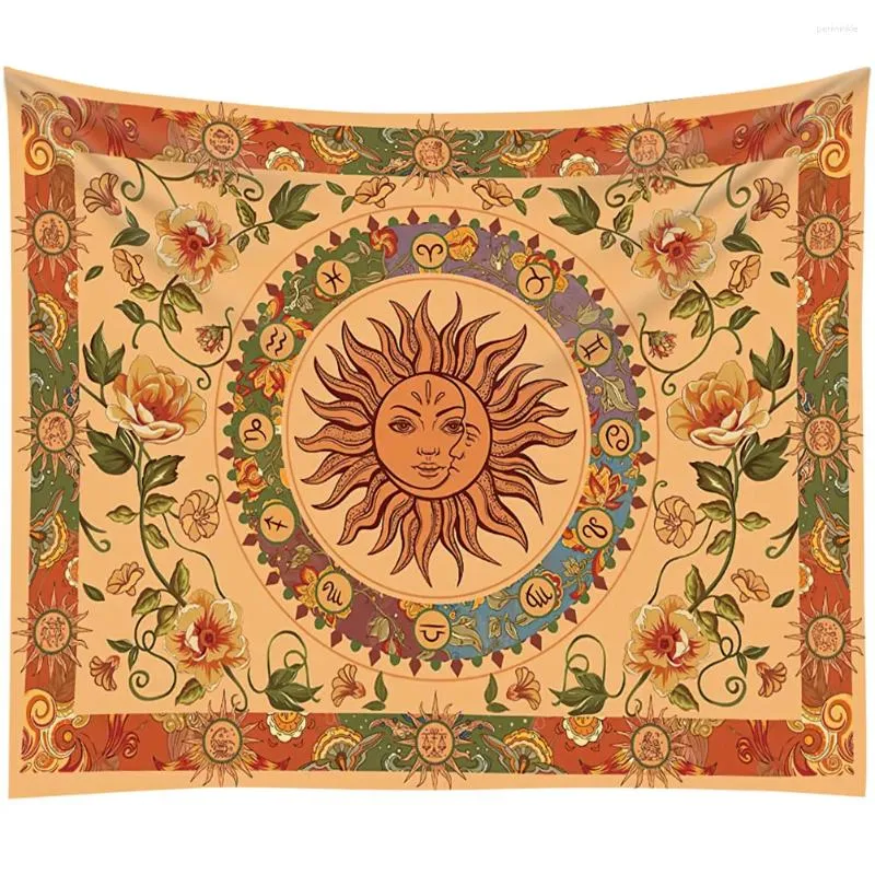 Tapisserier Sun Moon Tapestry Wall For Room Vintage Decor Printed Bakgrund Hanging Borstat Fabric Festival Party Office Home