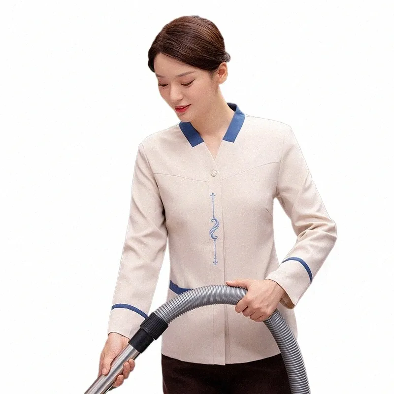 Star Hotel Cleaning Service Uniform LG-Sleeved Property Cleaner Autumn and Winter Clothing gästrum Servitör Workwear PA Clean 53yw#