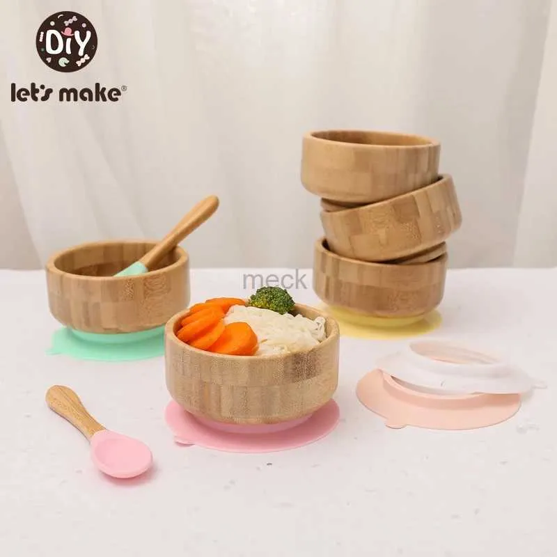 Koppar rätter redskap kan göra 2 pc/set baby matning skål bambu sked set barn inlärning bordsartiklar småbarn träning sugskål spädbarn mönster 240329