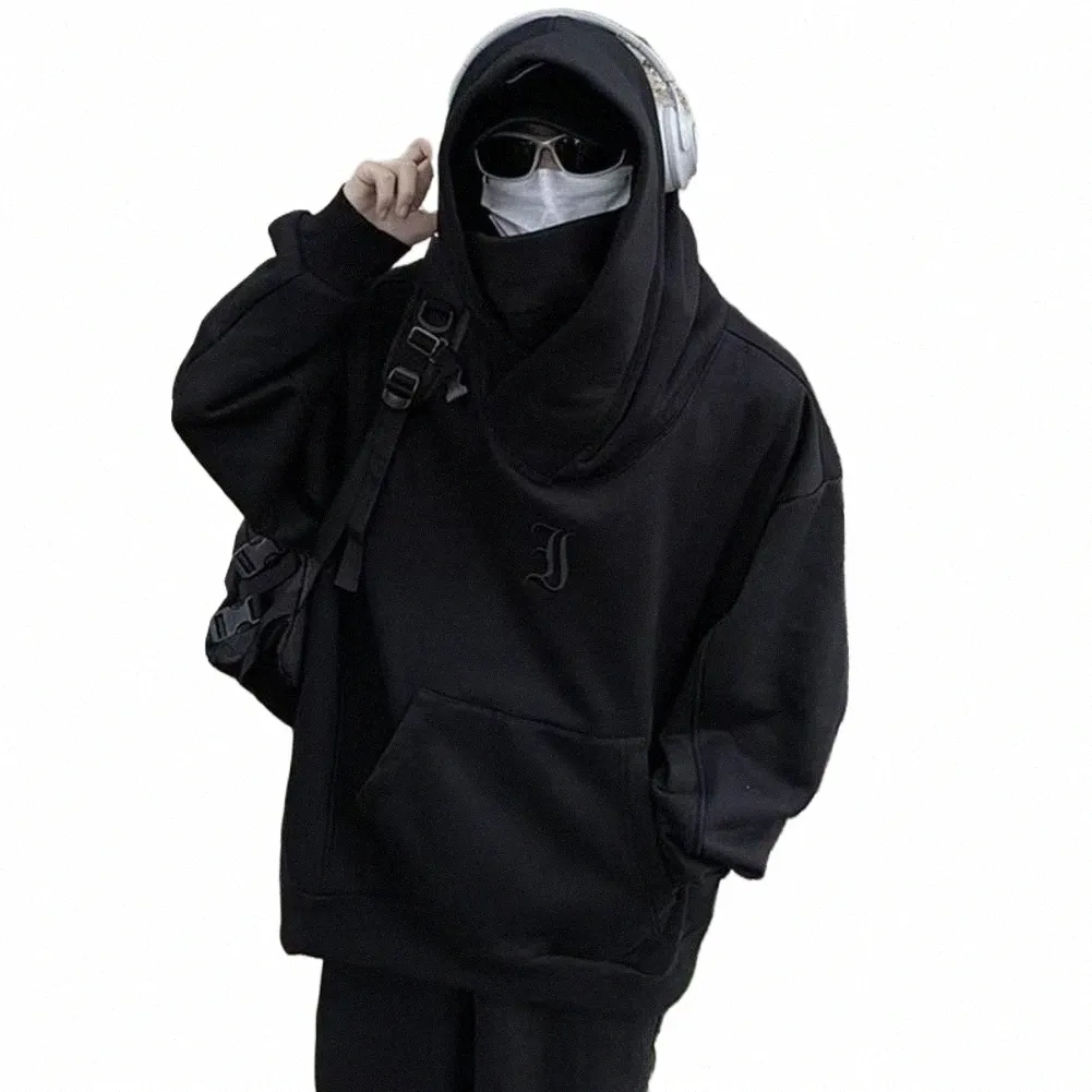 Huva tröja japanska harajuku urban streetwear cyber punk mäns överdimensionerade techwear hoodie andas för vinter 29c7#