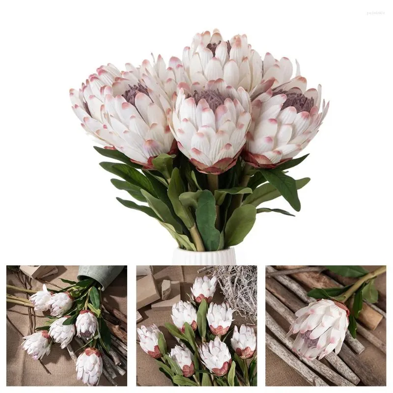 Fleurs décoratives Fleur artificielle Faux Protea Cynaroides Bouquet pour table de mariage Arrangement floral Décor Plantes Cadeau de la Saint-Valentin