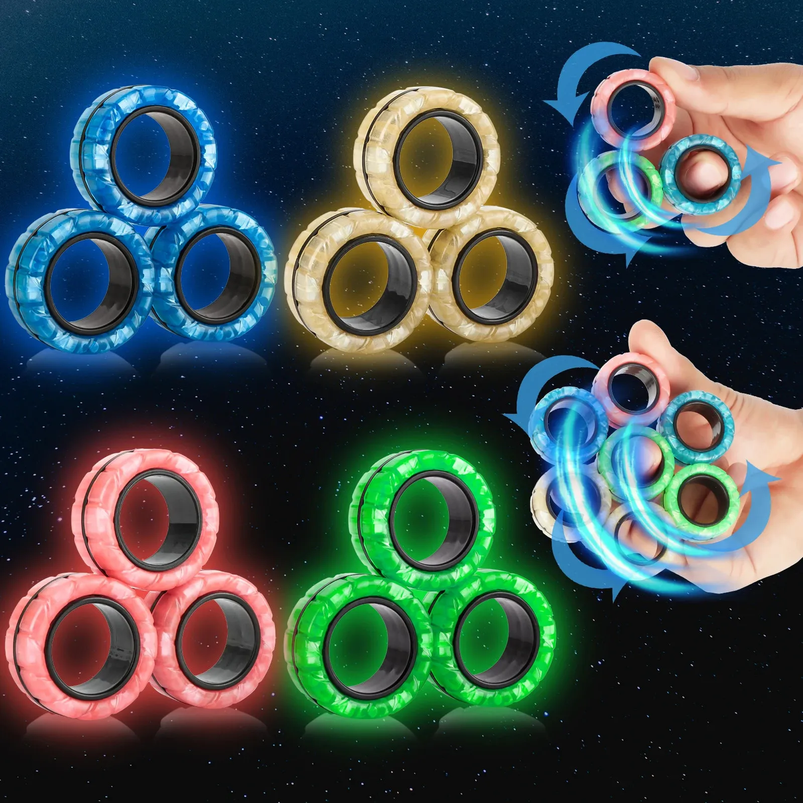 Yishidany 12st Glow in Dark Magnet Ring Fidget Spinner Toys Fingers Magnet ADHD Stress Relief For Adult Kids Anxiety 240312