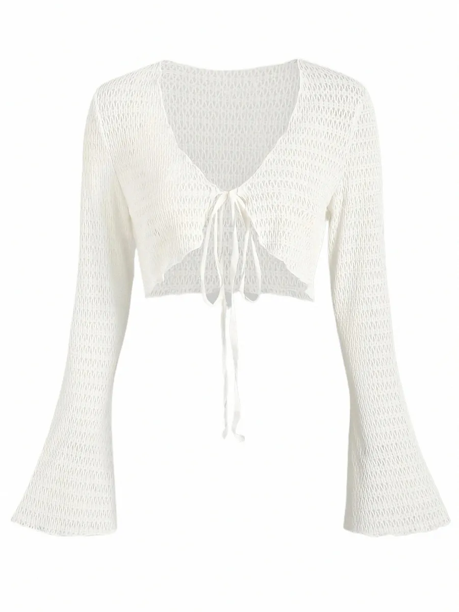トップス enof sheer cardigan white JASGOOD Women Chiffon Shrug Half Sleeve Tie Front Cropped