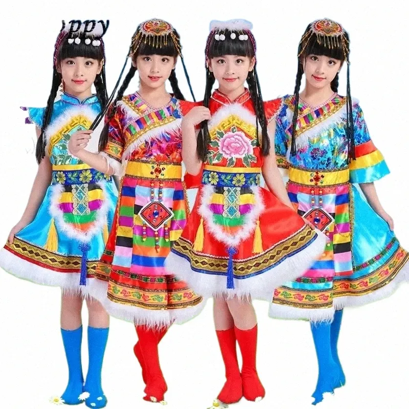 新しい子供チベットダンスコスチューム少数衣装