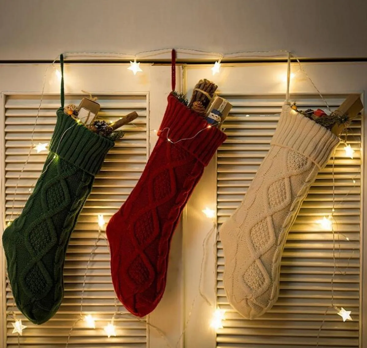 Borsa regalo per calze di Natale in maglia di grandi dimensioni Albero di Natale Ornamento appeso Decorazione per interni per feste a casa per bambini Borsa per caramelle9112227