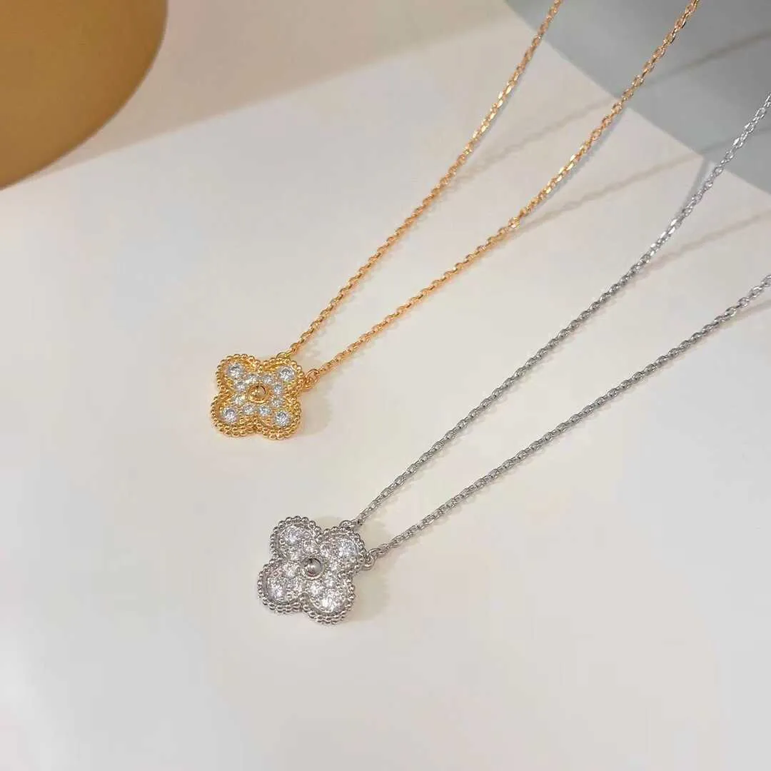 Brand de créateur contre Jinvan Collier de trèfle à quatre feuilles pour femmes épaissis 18 km en or rose entier Full Diamond Classic Poldy Pendant Collar chaîne