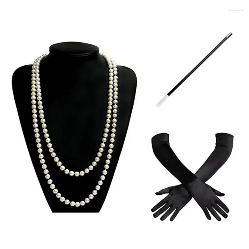 Feestartikelen Art Deco Fashion Faux Parels Kralen Lange Ketting Jaren 1920 Flapper Handschoenen Houder