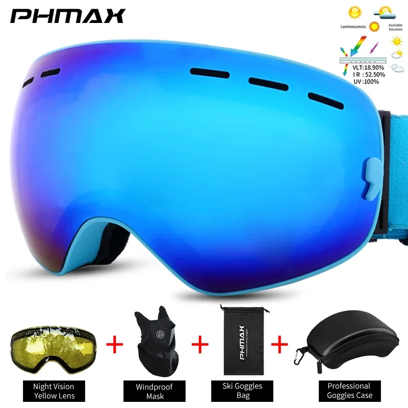 Schutzbrille PHMAX SKI GIGGLES BLUE SNOW SNOWBOARD SHORK SCHWEISSE FÜR MÄNER Frauen Schneemobil Ski Ski Ski -Eimering Wintersportzubehör