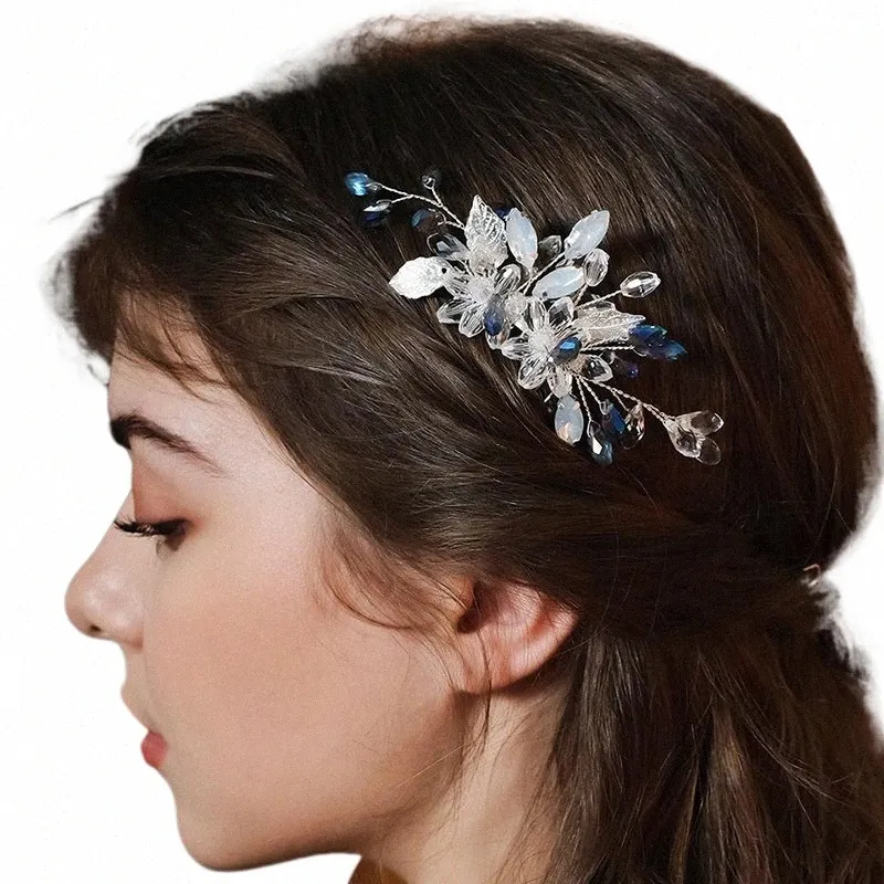 Blue Crystal Bridal Headband Handmade Wedding Hair Piece for Brides and Bridesma Sapphire Blue Crystal Bridal Headpiece: Art Deco Hair Comb  main image 2