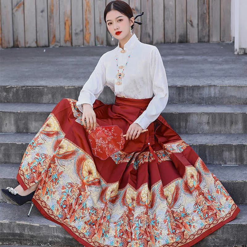 Ming Hanfu – haut de Style chinois pour femmes adultes, ensemble jupe avec visage de cheval, modèle de petite Stature, printemps et automne, nouvelle collection