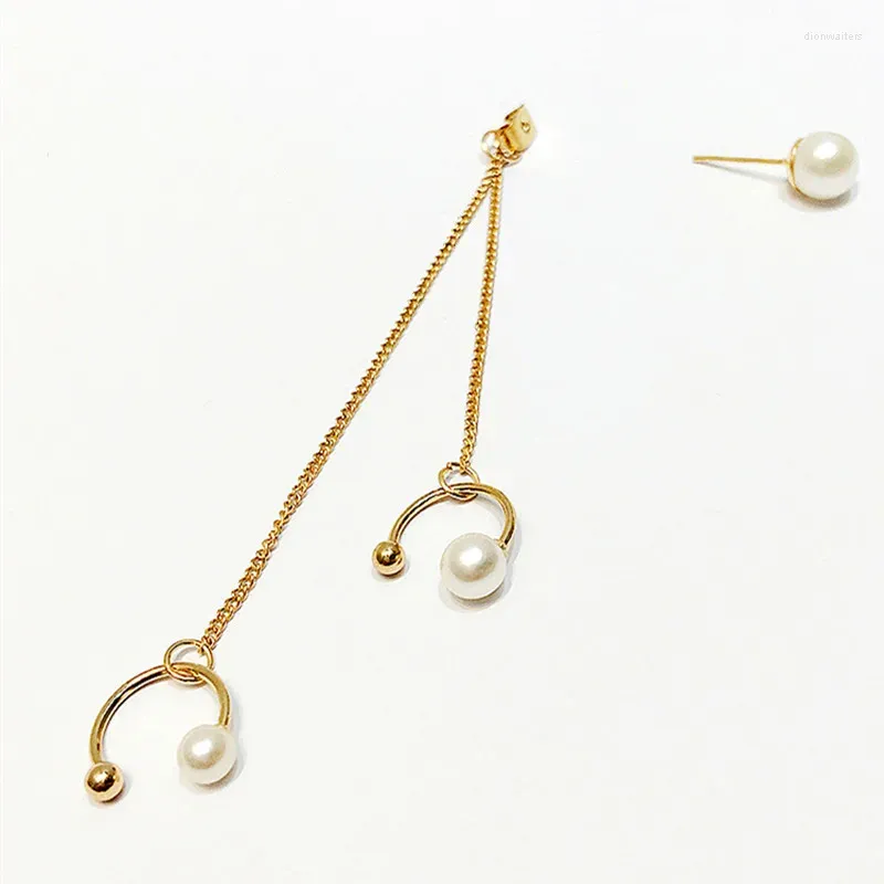 Boucles d'oreilles à clous pour femmes, Imitation boule de perles, longue chaîne à pampilles, cercle géométrique, bijoux pour filles, cadeau, vente en gros