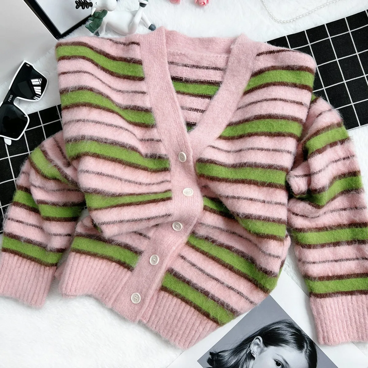 DHgate.com:Striped Mohair Cardigan, Fuzzy Wuzzy Border, Long DHgate.com:Striped Mohair Cardigan, Fuzzy Wuzzy Border, Long