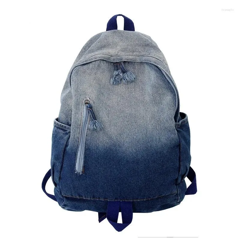 학교 가방 창조적 인 지퍼 배낭 대용량 rucksack denim daypack 더블 어깨 학교