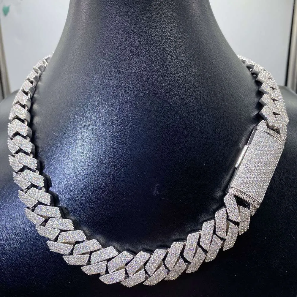 Collier Hip Hop personnalisé en Mossanite à trois rangées de 18Mm, en argent Sterling VVS, chaîne cubaine à maillons pour femmes