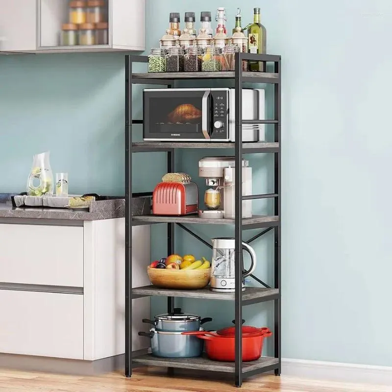 DHgate Denkee 5 Tier Kitchen Bakers Rack Freestanding Microwave Oven Stand Storage Shelf Industrial Style Black Home Garden