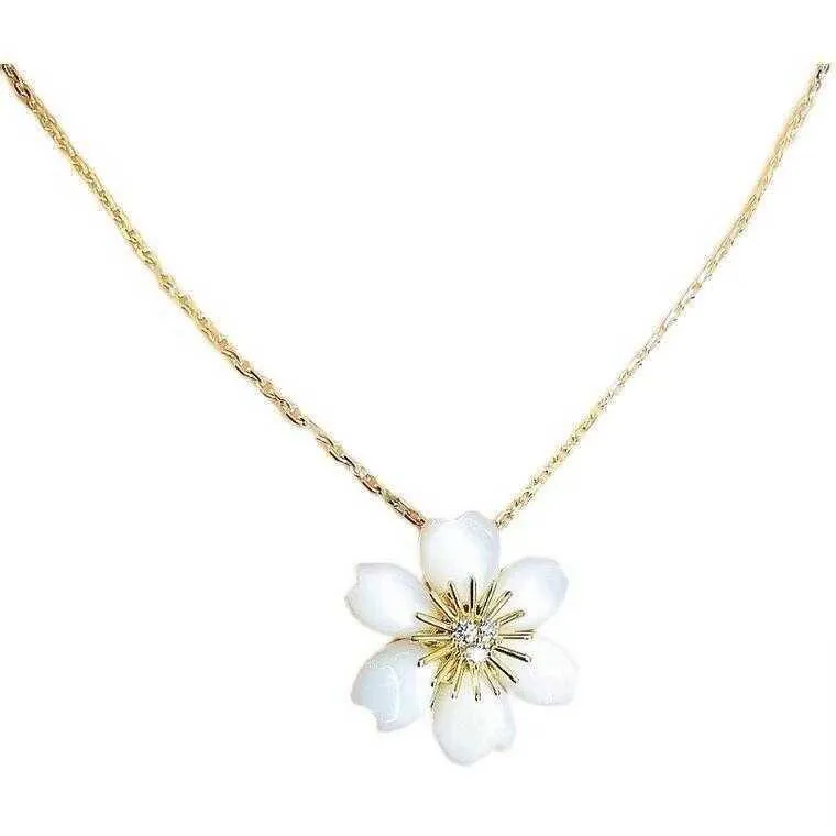 Designer Brand Van Flower Necklace 925 Sterling Silver Plated 18K Gold White Shell Sunflower Six Petal Pendant Collar Chain With logo