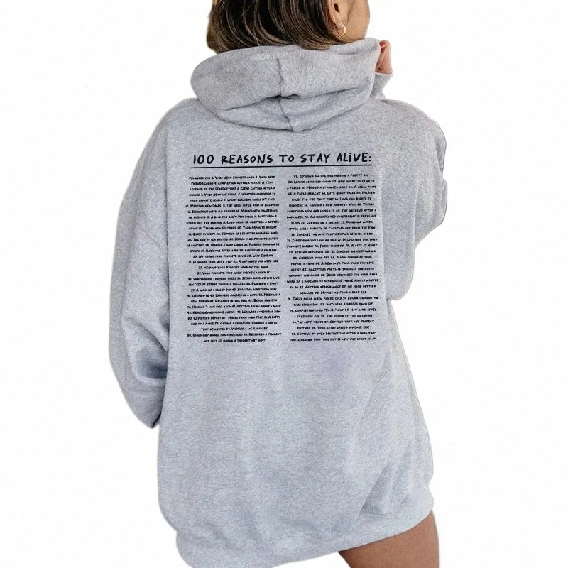 inspiratial Slogan Print Plus Size Hoodie KEEP GOING 100 REASONS TO STAY ALIVE Hoodie For Women Autumn Winter Sweatshirts s5c9#