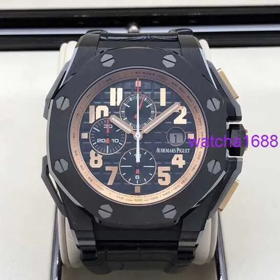 Schöne AP-Armbanduhr für Herren, Royal Oak Offshore-Serie, 48 mm Durchmesser, schwarze Keramik, Zeitkalender, automatische mechanische Herrenuhr 26378IO.OO.A001KE.01