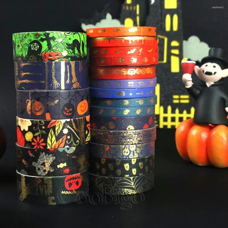 Envoltório de presente Halloween Folha de Ouro Washi Tape Set Adesivo Masking Papel Adesivo para Decoração Scrapbook Planejador Notebook Papelaria 20rolls / lote