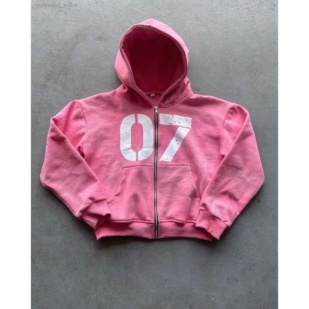 Sweat-shirt surdimensionné rose Grunge, sweat à capuche avec fermeture éclair, lettres imprimées, Goth Y2k, hauts Harajuku, vêtements Streetwear, 478