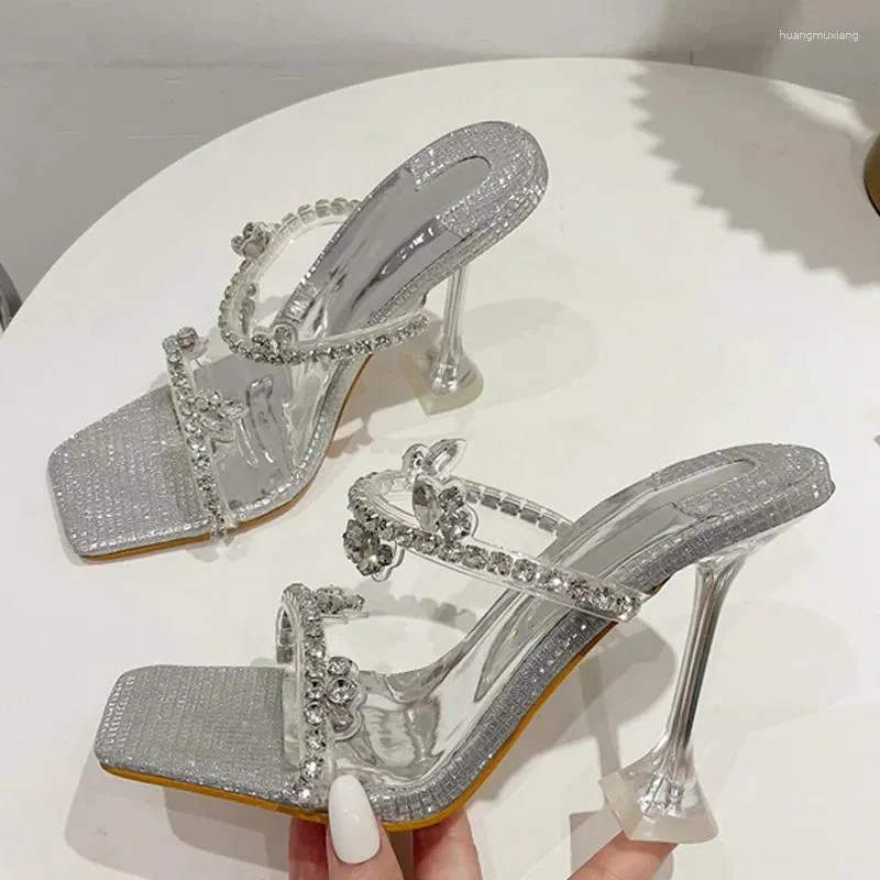 Pantofole TRILEINO 2024 Moda estiva PVC trasparente stile strano tacchi trasparenti sandali di cristallo da donna scarpe da sposa per feste