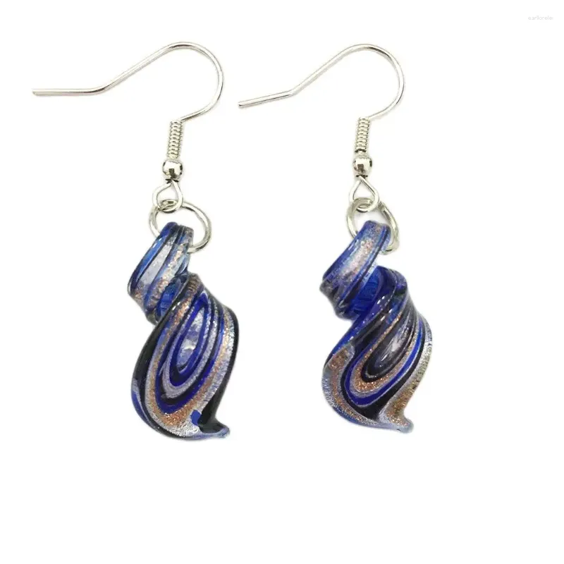 Dangle Earrings 6 Pairs Chinese Style Glass Murano Retro Earring For Women Handmade Personality Lampwork Pendant Female Spiral Navy Blue