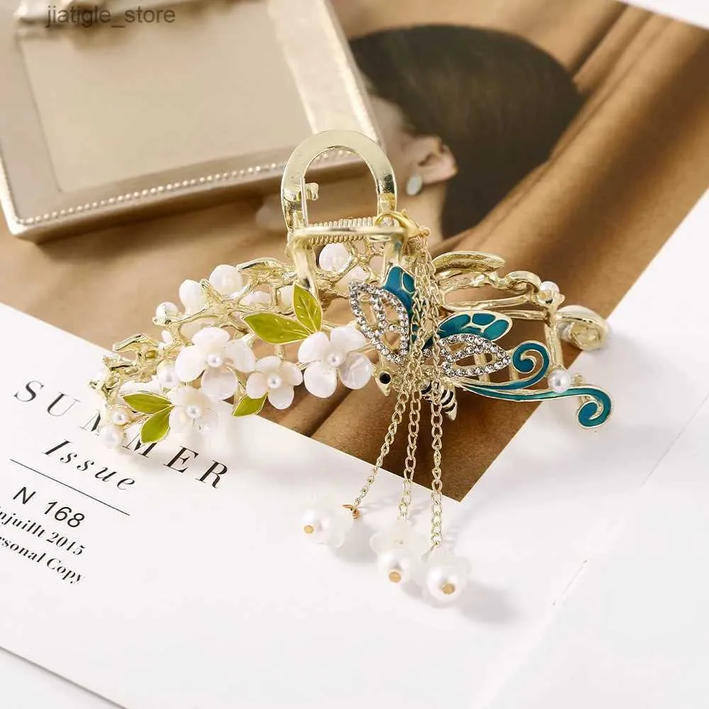 Hair Clips Haimeikang Bee Flower Hairpin Hair Crabs Rhinestone Pearl Tassel Hair Claw For Women Ponytail Fashion Hair Accessories Headwear Y240329