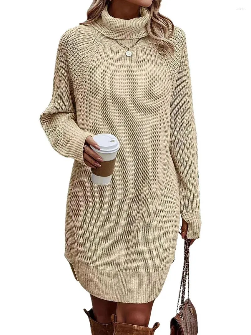 Sukienki swobodne damskie golfowe golf Swatery miękki dzianin pullover jesienne zimowe sweter krótka sukienka