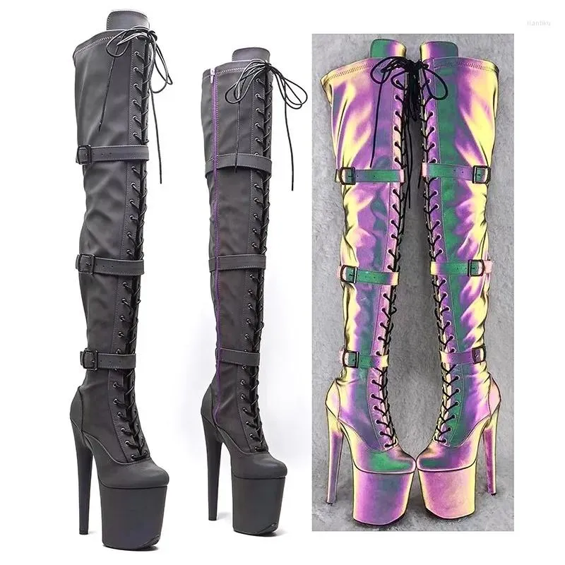 Dance Shoes 20CM/8inches Holographic Upper Modern Sexy Nightclub High Heel Platform Women's Over-the-Knee Boots 534