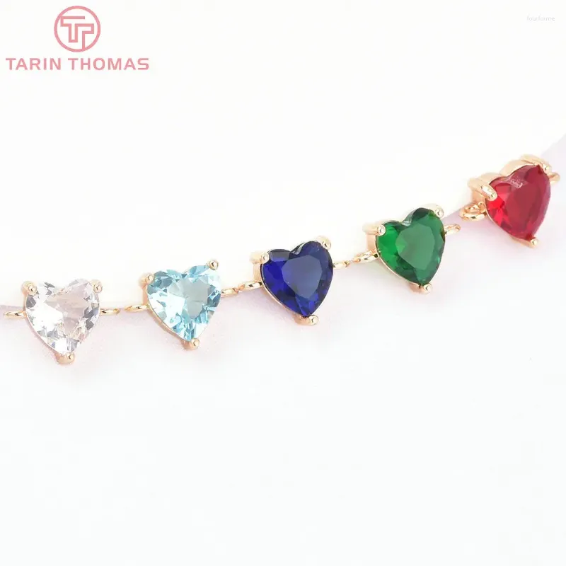 Charms (8410) 6 pièces 11x8MM 24K couleur or en laiton avec Zircon en forme de coeur Double trou pendentifs de haute qualité bijoux à bricoler soi-même faisant des résultats