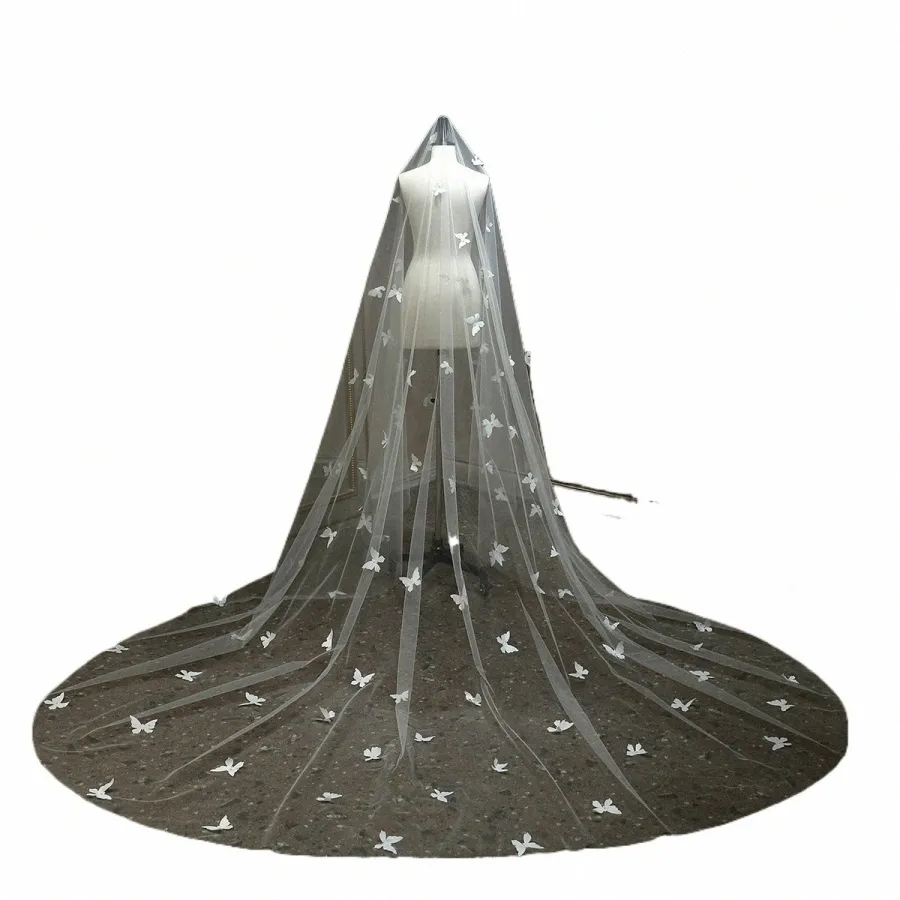 Une couche 3D papillons voile de mariage romantique voile de perles cathédrale voile de mariée accessoires de mariage N17S #