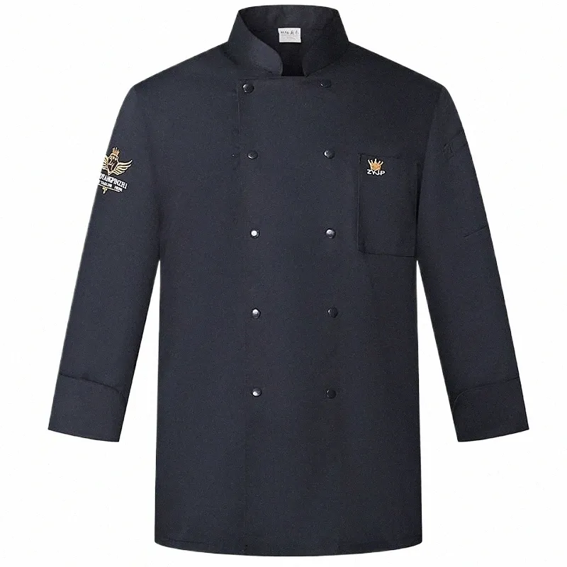 Schwarz Unisex Koch Uniform Logo Lg Sleeve Restaurant Jacke Bäckerei Food Service Atmungsaktive Chef Mantel Neue Kochkleidung Apr Y6fQ #