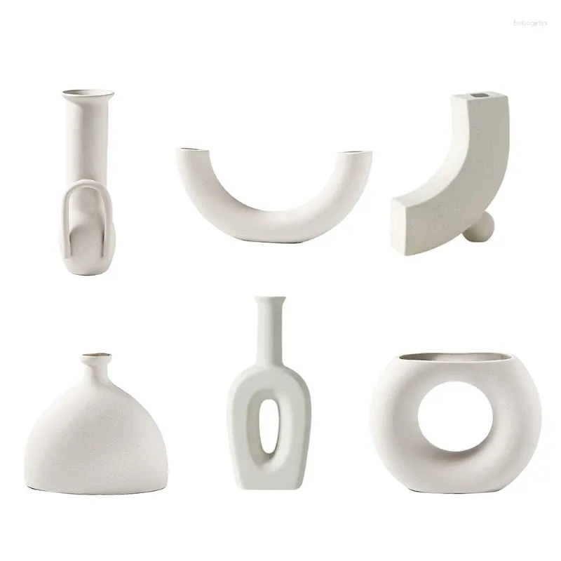 Vases en céramique géométrique créatif, ornements de maison, Pot de fleur blanc, Arrangement séché, Art Roo Drop