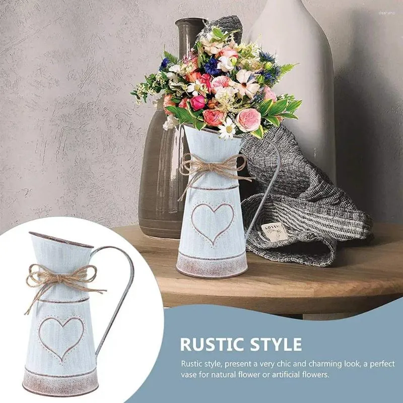 Vases Vintage Ferme Rustique Pichet Vase En Métal Fer Shabby Design Planteur Titulaire Pot De Fleur Seau Style Rural Décor De Jardin