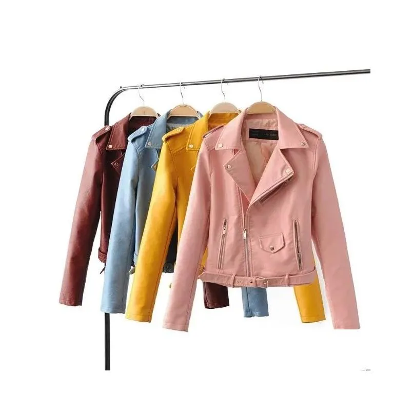 Women'S Jackets Casual Womens Women Fashion Bright Colors Female Black Motorcycle Coat Short Faux Leather Biker Jacket Soft Drop Deliv Dhitn