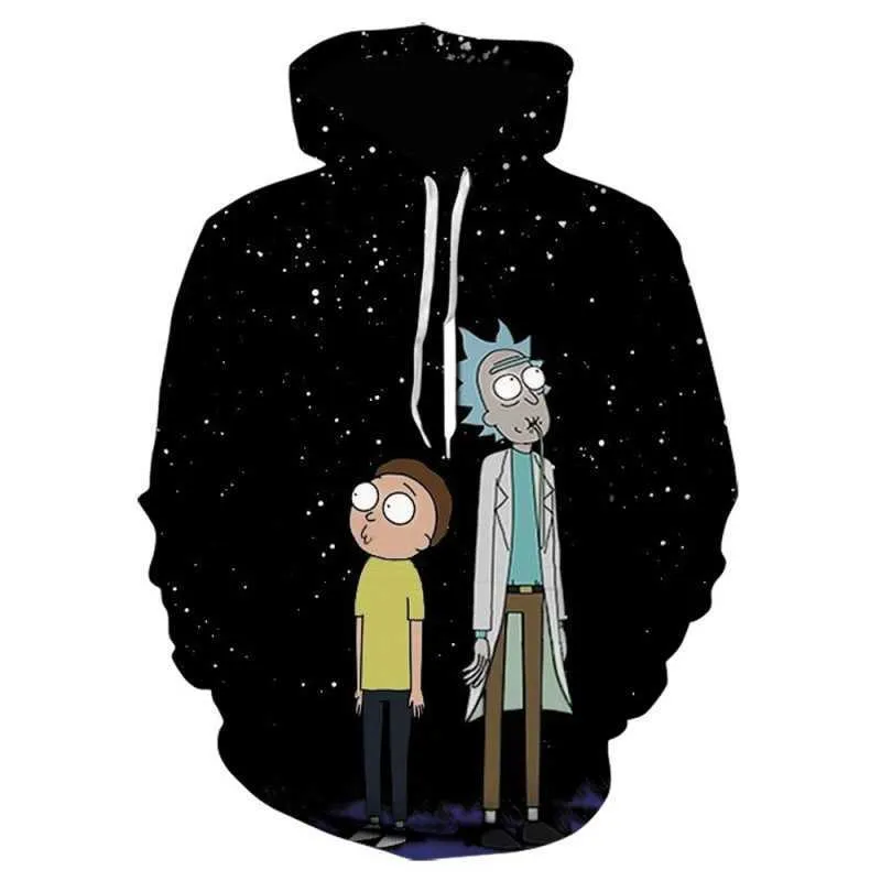 Novo desenho animado Rick e Modi com capuz estampado suéter casual masculino da moda