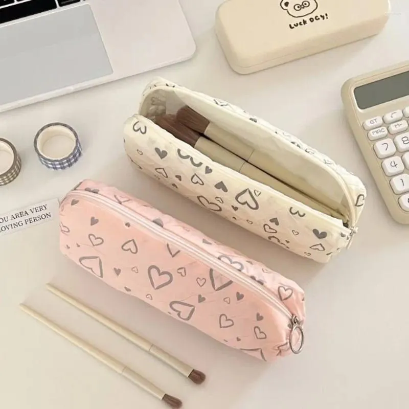 Briefpapierhalter Love Pencil Bag Box Ins Style Pouch Desktop Storage Pink und Weiß