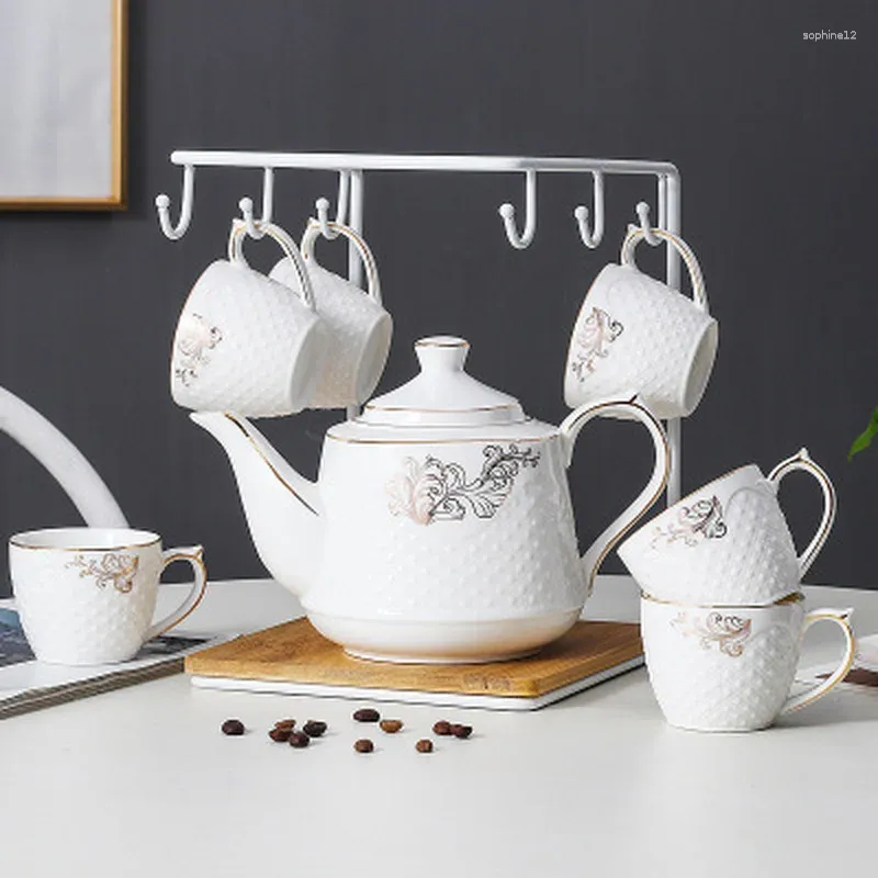 Teaware Sets Ceramic Coffee Tea Set Nordic Relief Phnom Penh Pot Cup Tray Holder Home Afternoon Cold Kettle Water