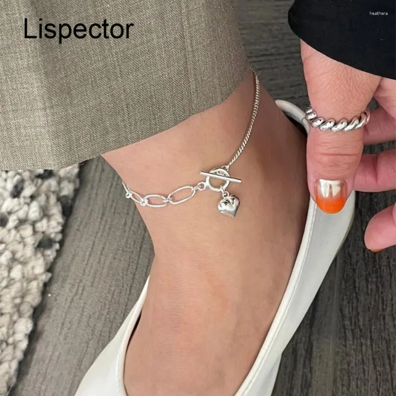 Anklets lispector 925スターリングスライバー韓国の愛の女性のためのシンプルチェーンアンクレット女性サマービーチジュエリーギフト