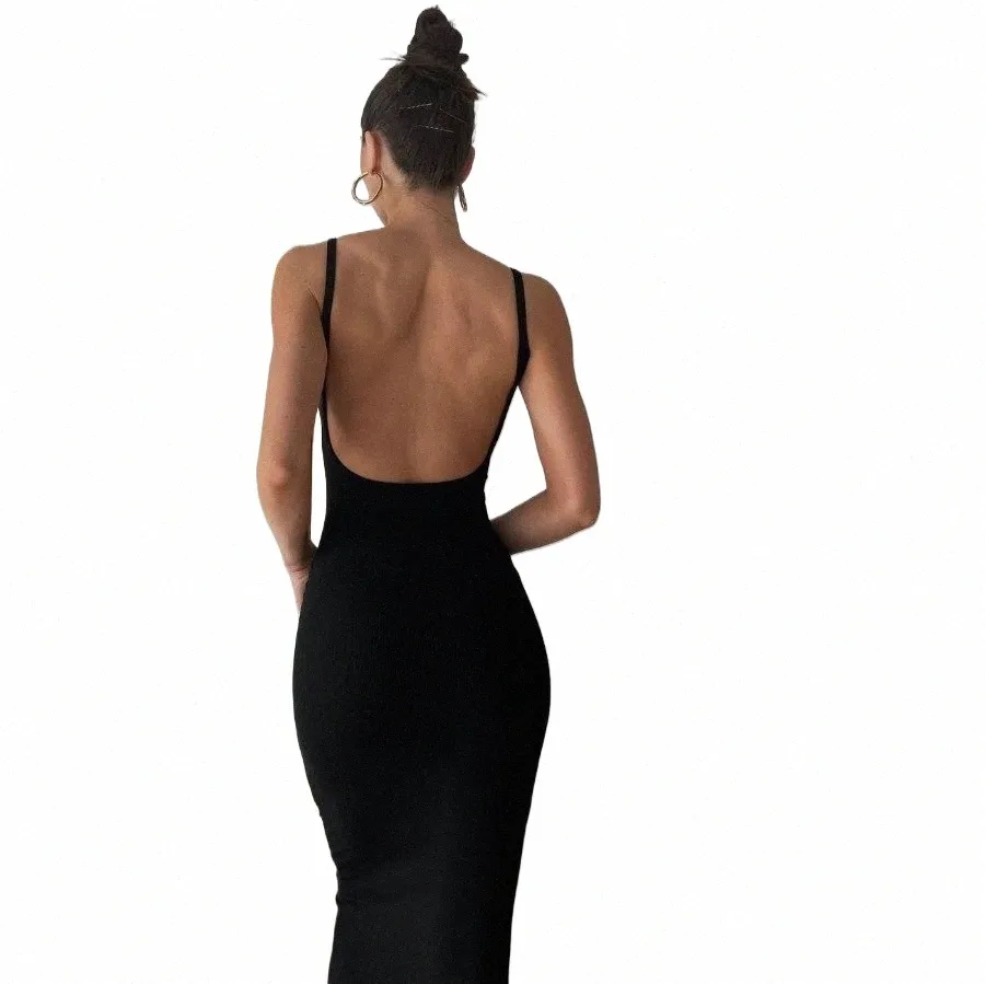 Vrouwen Cutout Backl Dr sexy mouwvol split cocktail dres bodyc spaghetti strap lg dr Party w4tw#