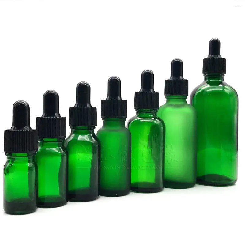 Storage Bottles 5ml-100ml Green Essential Oil Bottle Dispensing Dropper Essence Glass Refilable