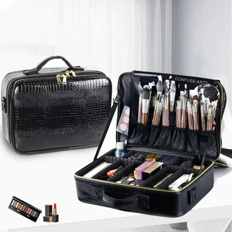PU Leather Makeup Bag Womens Professional Large Capacity Travel Tattoo Kit Tool Cosmetic Case 240328